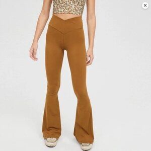 Aerie High Waisted Crossover Flare Leggings Mustard S
